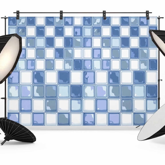 Photo Backdrop 5x7 ft Blue Mosaic Tiles Photography Backdrops Curtains Picture Wall Covering Checkerboard Squares Photo Booth Drapes for Backdrop Photoshoot Wedding Party Birthday Background Screen