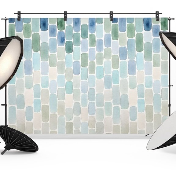 Photo Backdrop 5x7 ft Blue Mosaic Tiles Photography Backdrops Curtains Wall Covering Abstract Gradient Block Photo Booth Drapes for Backdrop Photoshoot Wedding Party Birthday Background Screen