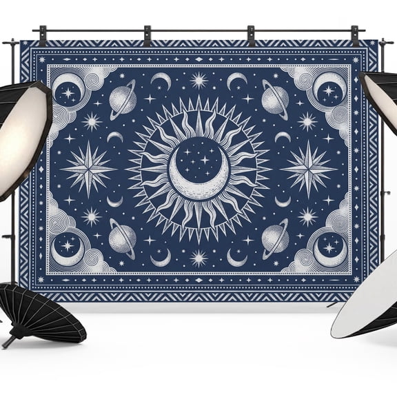 Photo Backdrop 5x7 ft Blue Mystical Star Moon Photography Backdrops Picture Wall Covering Celestial Galaxy Cosmic Photo Booth Drapes for Backdrop Photoshoot Wedding Party Birthday Background Screen