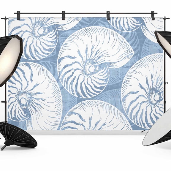 Photo Backdrop 5x7 ft Blue Nautilus Shell Photography Backdrops Curtains Wall Covering Ocean Conch Marine Life Photo Booth Drapes for Backdrop Photoshoot Wedding Party Birthday Background Screen