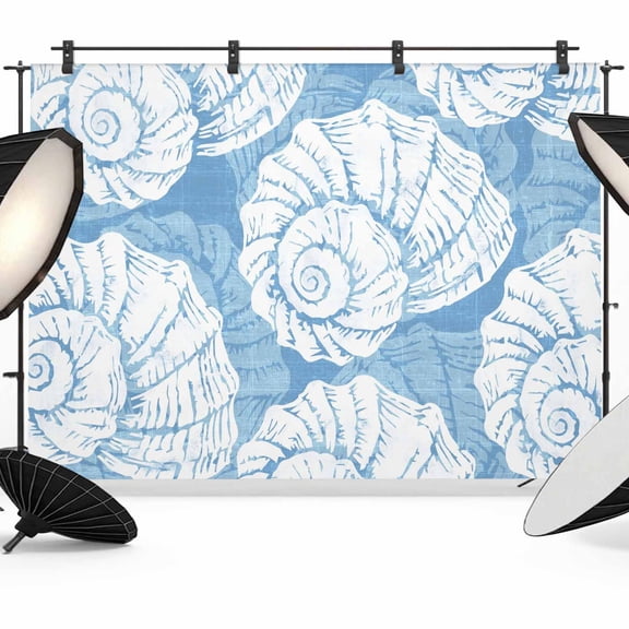 Photo Backdrop 5x7 ft Blue Ocean Shells Photography Backdrops Curtains Wall Covering Coastal Conch Marine Life Photo Booth Drapes for Backdrop Photoshoot Wedding Party Birthday Background Screen
