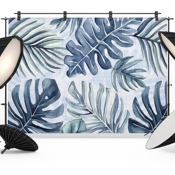 Photo Backdrop 5x7 ft Blue Palm Leaves Photography Backdrops Curtains Wall Covering Summer Tropical Leaf Plants Photo Booth Drapes for Backdrop Photoshoot Wedding Party Birthday Background Screen