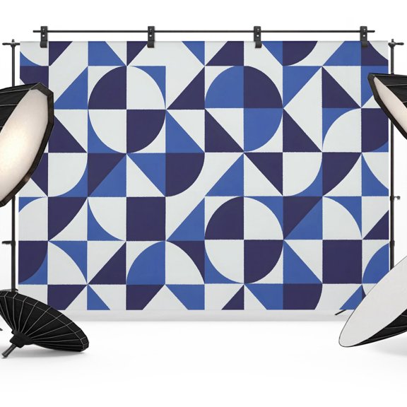 Photo Backdrop 5x7 ft Blue Quarter Circles Photography Backdrops Picture Wall Covering Geometric Triangle Shards Photo Booth Drapes for Backdrop Photoshoot Wedding Party Birthday Background Screen