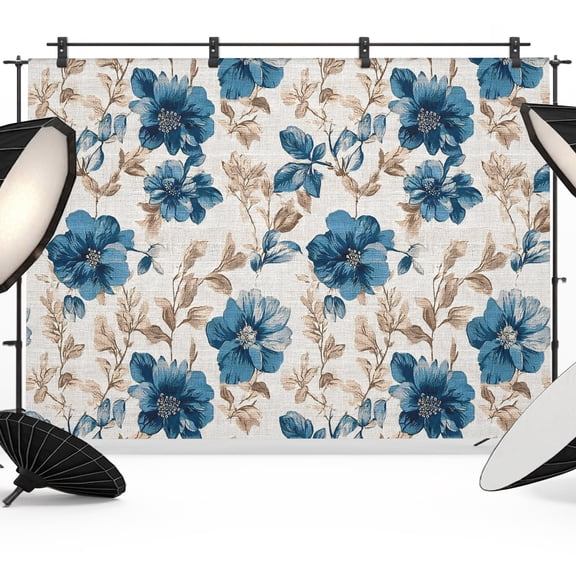 Photo Backdrop 5x7 ft Blue Rose Bloom Photography Backdrops Curtains Picture Wall Covering Floral Leaves Branches Photo Booth Drapes for Backdrop Photoshoot Wedding Party Birthday Background Screen
