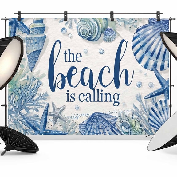 Photo Backdrop 5x7 ft Blue Shell Starfish Photography Backdrops CurtainsCoastal The Beach Is Calling Photo Booth Drapes for Backdrop Photoshoot Wedding Party Birthday Background Screen