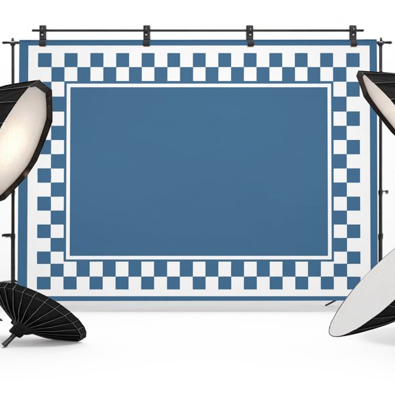 Photo Backdrop 5x7 ft Blue Squares Photography Backdrops Curtains Wall Covering Modern Block Checkered Border Photo Booth Drapes for Backdrop Photoshoot Wedding Party Birthday Background Screen