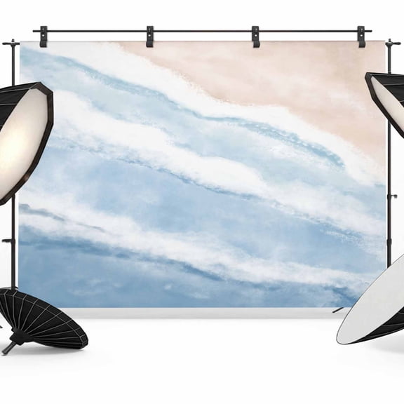 Photo Backdrop 5x7 ft Blue Waves Photography Backdrops Curtains Picture Wall Covering Gradient Summer Sandy Beach Photo Booth Drapes for Backdrop Photoshoot Wedding Party Birthday Background Screen