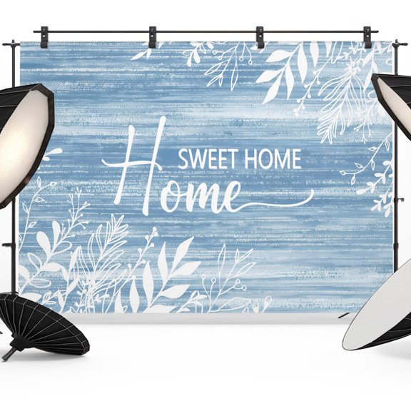 Photo Backdrop 5x7 ft Blue Wood Grain Photography Backdrops Curtains Picture Wall Covering Leaves Home Sweet Home Photo Booth Drapes for Backdrop Photoshoot Wedding Party Birthday Background Screen