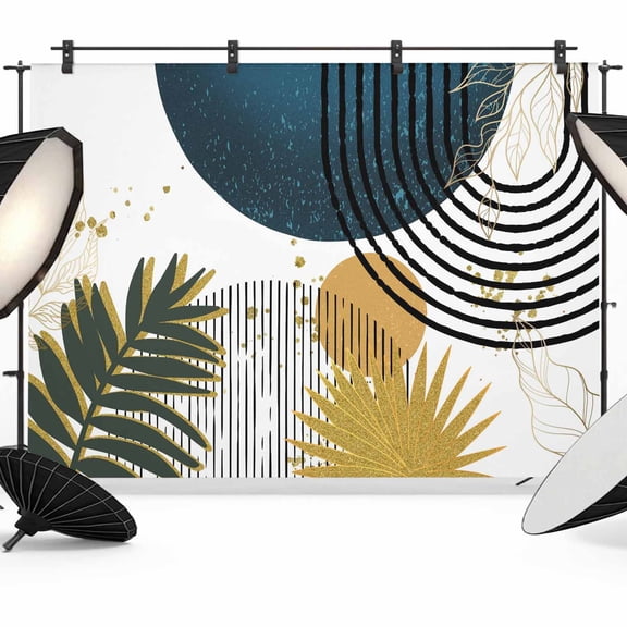 Photo Backdrop 5x7 ft Bohemian Leaf Photography Backdrops Curtains Wall Covering Boho Geometric Stripes Lines Photo Booth Drapes for Backdrop Photoshoot Wedding Party Birthday Background Screen