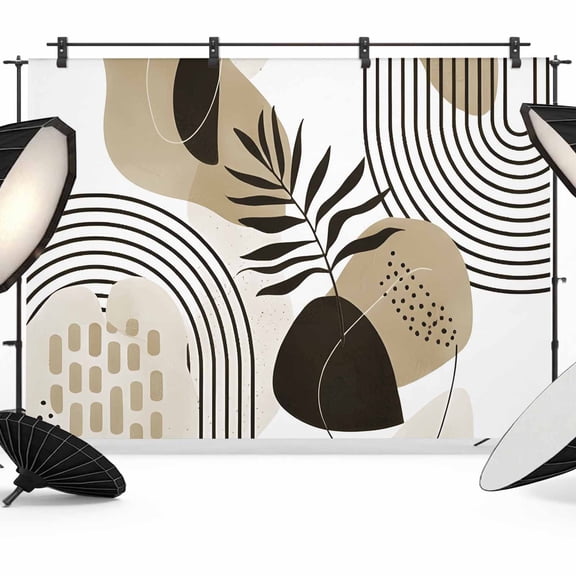 Photo Backdrop 5x7 ft Boho Abstract Mid Century Photography Backdrops CurtainsBrown Modern Geometric Leaf Photo Booth Drapes for Backdrop Photoshoot Wedding Party Birthday Background Screen