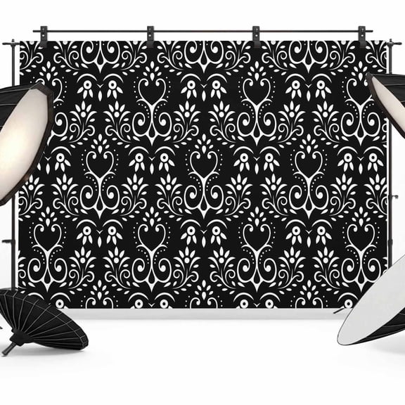 Photo Backdrop 5x7 ft Boho Floral Photography Backdrops Curtains Picture Wall Covering Black White Bohemian Photo Booth Drapes for Backdrop Photoshoot Wedding Party Birthday Background Screen