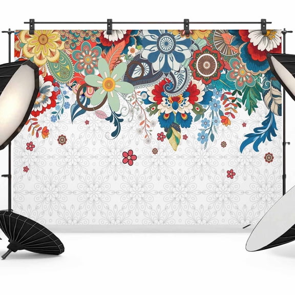 Photo Backdrop 5x7 ft Boho Floral Photography Backdrops Curtains Wall Covering Abstract Bohemian Bloom Flower Photo Booth Drapes for Backdrop Photoshoot Wedding Party Birthday Background Screen