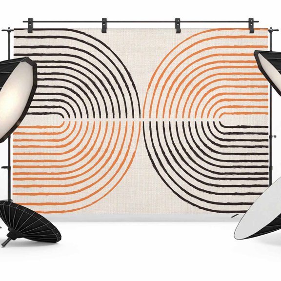 Photo Backdrop 5x7 ft Boho Mirror Arched Lines Photography Backdrops CurtainsOrange Geometric Bohemian Photo Booth Drapes for Backdrop Photoshoot Wedding Party Birthday Background Screen