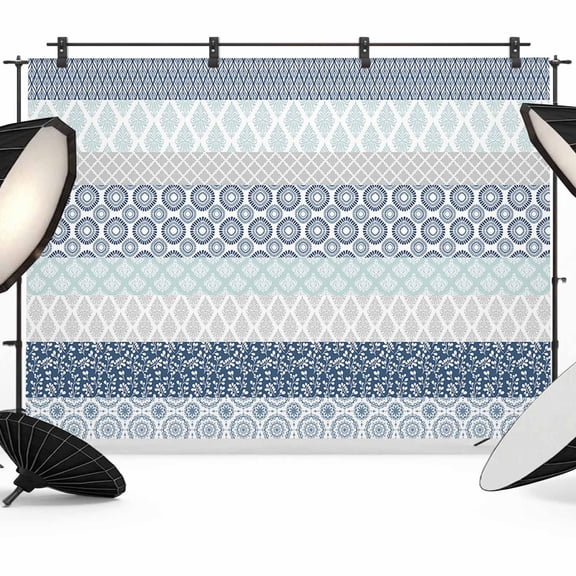 Photo Backdrop 5x7 ft Boho Photography Backdrops Curtains Wall Covering Bohemian Geometric Stripes Teal Grey Photo Booth Drapes for Backdrop Photoshoot Wedding Party Birthday Background Screen