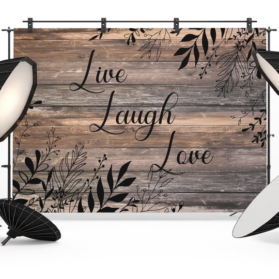 Photo Backdrop 5x7 ft Brown Rustic Wood Grain Photography Backdrops Curtains Wall Covering Leaves Laugh Love Photo Booth Drapes for Backdrop Photoshoot Wedding Party Birthday Background Screen