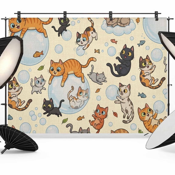 Photo Backdrop 5x7 ft Bubble Cute Cat Photography Backdrops CurtainsYellow Playing Animal Catty Fish Photo Booth Drapes for Backdrop Photoshoot Wedding Party Birthday Background Screen