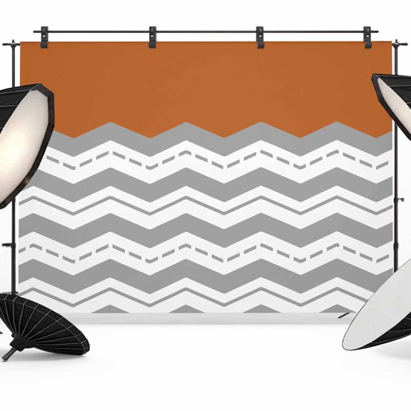 Photo Backdrop 5x7 ft Burnt Orange Grey Waves Photography Backdrops Curtains Picture Wall Covering Chevron Stripe Photo Booth Drapes for Backdrop Photoshoot Wedding Party Birthday Background Screen