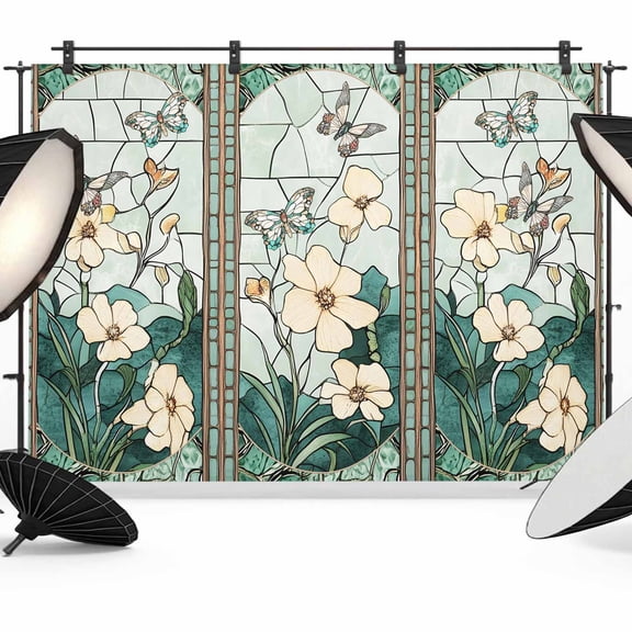 Photo Backdrop 5x7 ft Butterfly Photography Backdrops Curtains Picture Wall Covering Green Leaves Floral Photo Booth Drapes for Backdrop Photoshoot Wedding Party Birthday Background Screen
