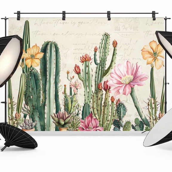 Photo Backdrop 5x7 ft Cactus Photography Backdrops Curtains Picture Wall Covering Vintage Flower Tropical Plant Photo Booth Drapes for Backdrop Photoshoot Wedding Party Birthday Background Screen