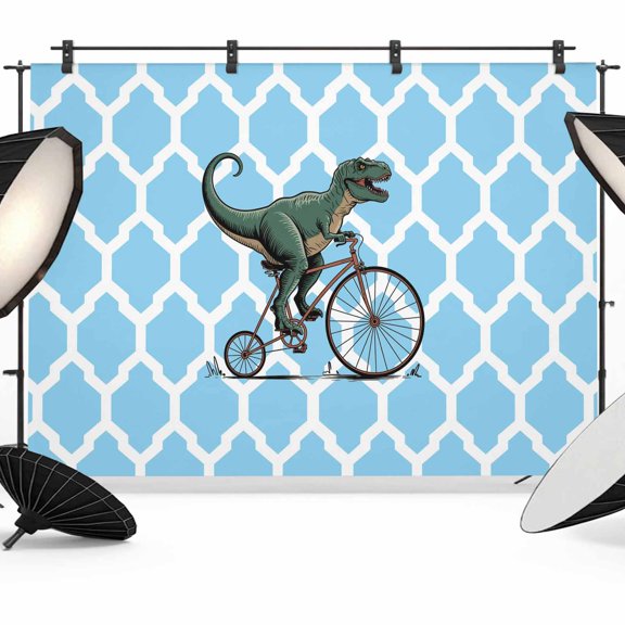 Photo Backdrop 5x7 ft Cartoon Dinosaur Ride Bike Photography Backdrops CurtainsBlue Geometric Moroccan Photo Booth Drapes for Backdrop Photoshoot Wedding Party Birthday Background Screen