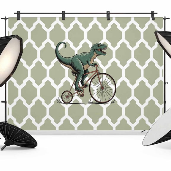 Photo Backdrop 5x7 ft Cartoon Dinosaur Ride Bike Photography Backdrops CurtainsGreen Geometric Moroccan Photo Booth Drapes for Backdrop Photoshoot Wedding Party Birthday Background Screen