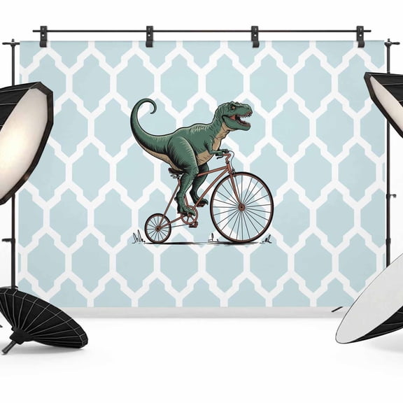 Photo Backdrop 5x7 ft Cartoon Dinosaur Ride Bike Photography Backdrops CurtainsTeal Geometric Moroccan Photo Booth Drapes for Backdrop Photoshoot Wedding Party Birthday Background Screen