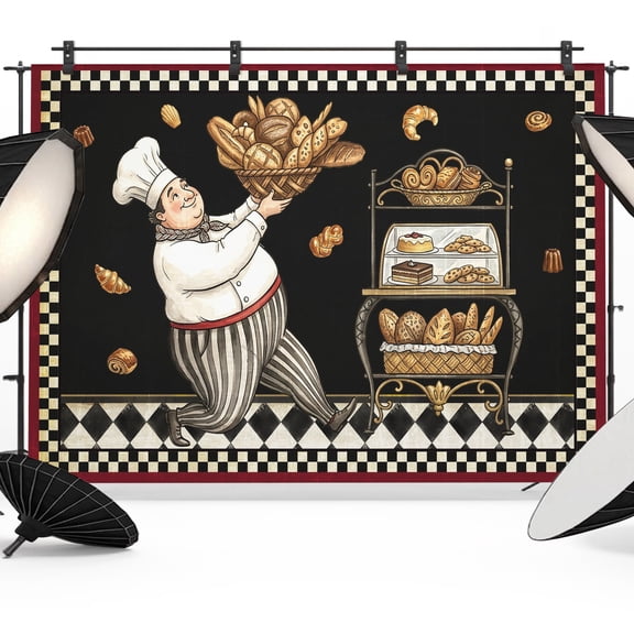 Photo Backdrop 5x7 ft Chef Carrying Bread Photography Backdrops CurtainsBakery Display Black Buffalo Plaid Photo Booth Drapes for Backdrop Photoshoot Wedding Party Birthday Background Screen