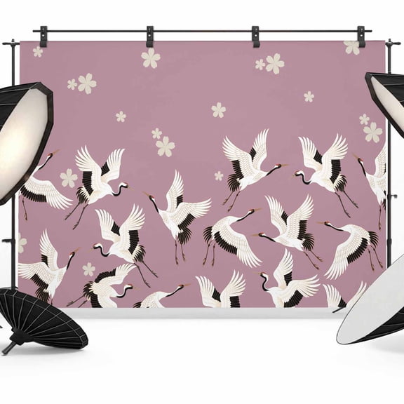 Photo Backdrop 5x7 ft Cherry Blossom Crane Photography Backdrops Curtains Wall Covering Japanese Style Pink Photo Booth Drapes for Backdrop Photoshoot Wedding Party Birthday Background Screen