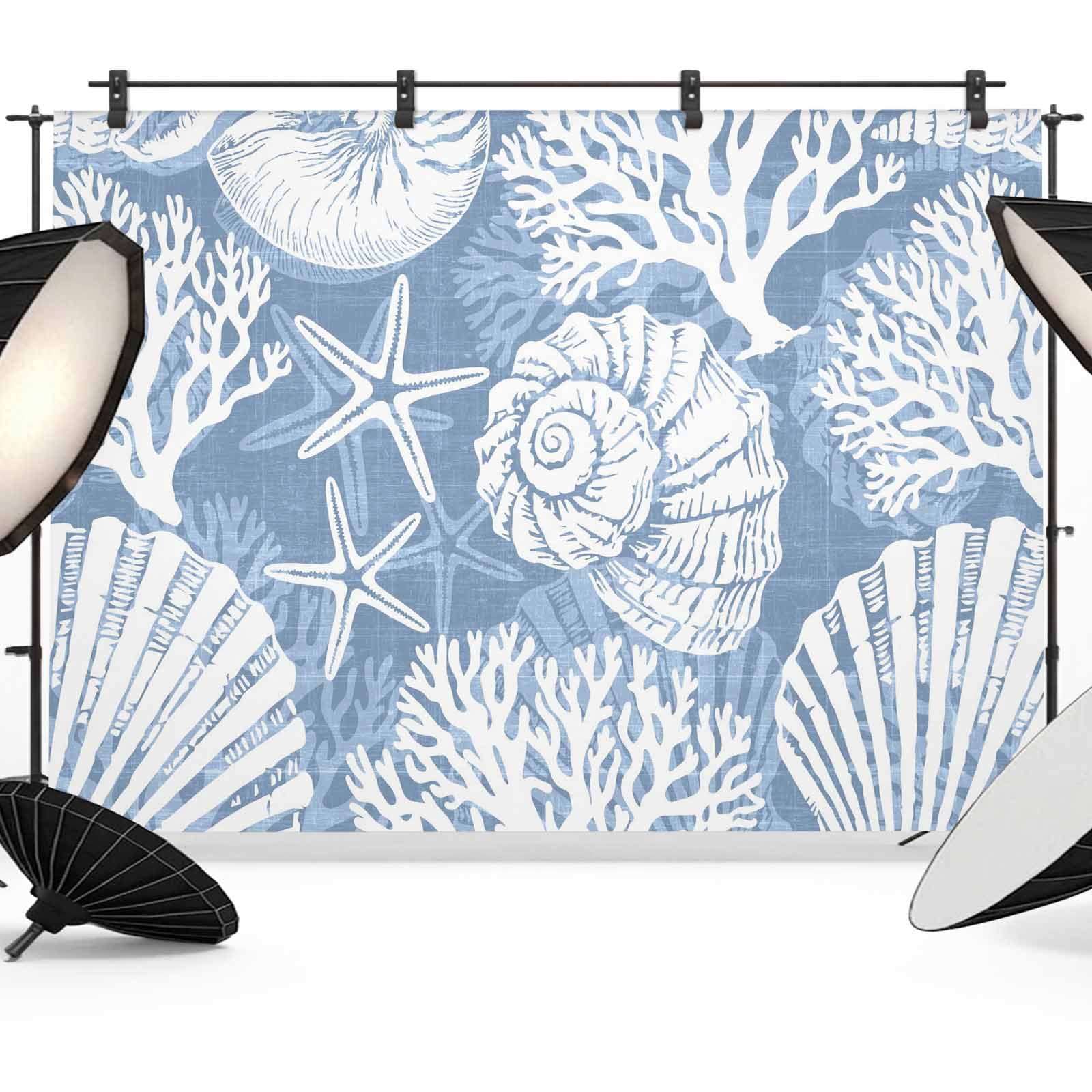 Capos Shells Backdrop Photo Backdrop 5x7 ft Coastal Conch Photography Backdrops Curtains Wall ...