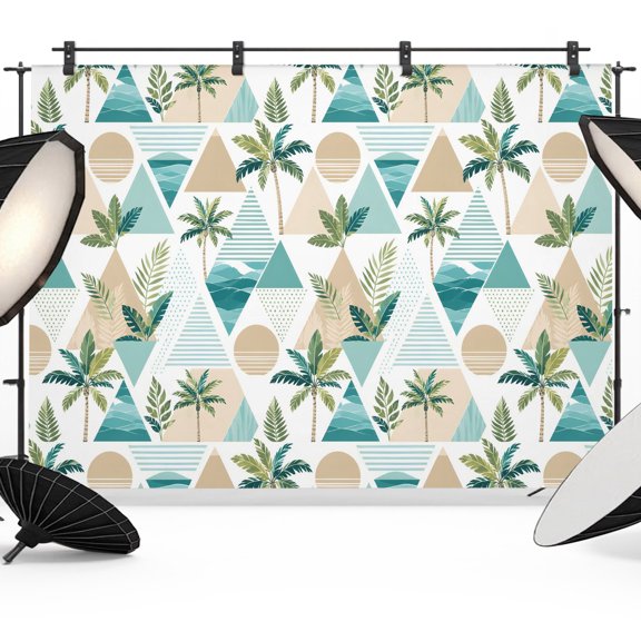 Photo Backdrop 5x7 ft Coastal Palm Tree Photography Backdrops Picture Wall Covering Boho Geometric Triangular Photo Booth Drapes for Backdrop Photoshoot Wedding Party Birthday Background Screen