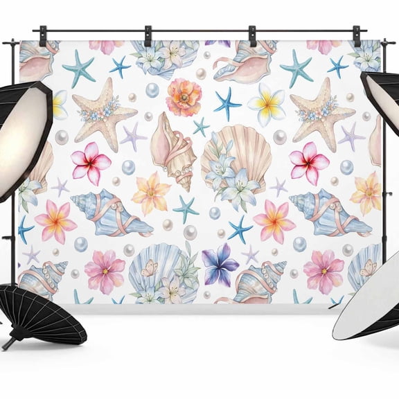 Photo Backdrop 5x7 ft Coastal Shell Conch Photography Backdrops Curtains Wall Covering Summer Ocean Starfish Photo Booth Drapes for Backdrop Photoshoot Wedding Party Birthday Background Screen