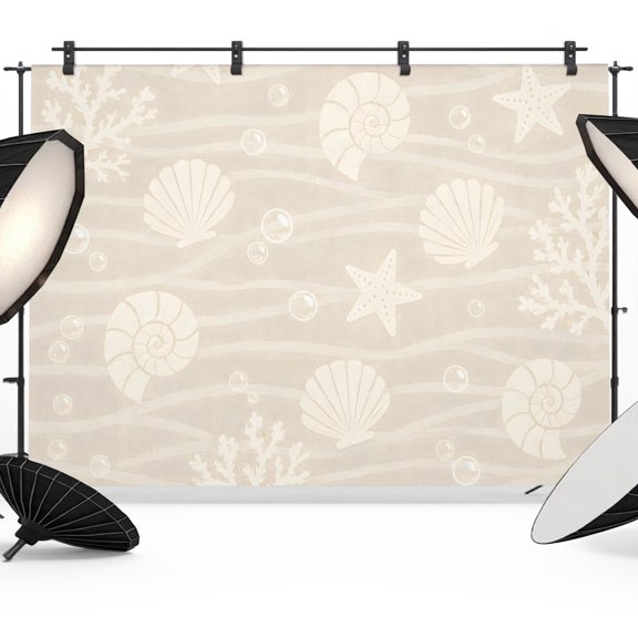 Photo Backdrop 5x7 ft Coastal Shell Conch Photography Backdrops Picture Wall Covering Beige Starfish Bubble Waves Photo Booth Drapes for Backdrop Photoshoot Wedding Party Birthday Background Screen