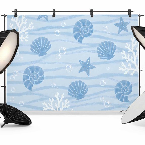 Photo Backdrop 5x7 ft Coastal Shell Conch Photography Backdrops Picture Wall Covering Blue Starfish Bubble Waves Photo Booth Drapes for Backdrop Photoshoot Wedding Party Birthday Background Screen