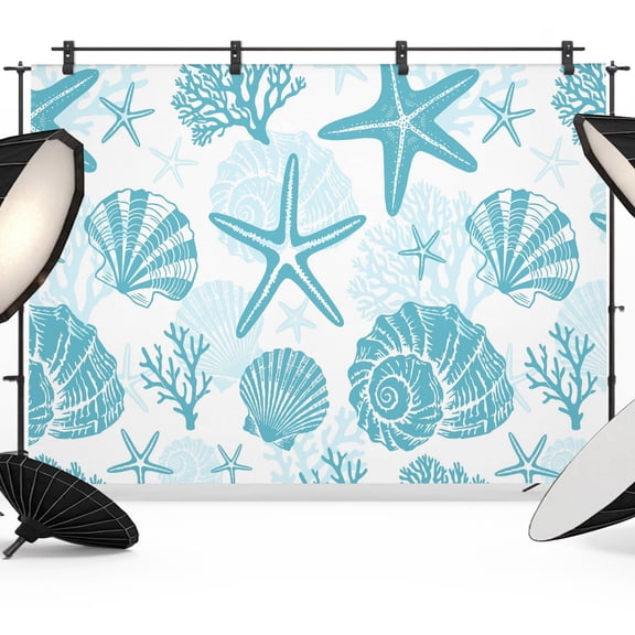 Photo Backdrop 5x7 ft Coastal Starfish Shell Conch Photography Backdrops CurtainsTurquoise Marine Life Photo Booth Drapes for Backdrop Photoshoot Wedding Party Birthday Background Screen