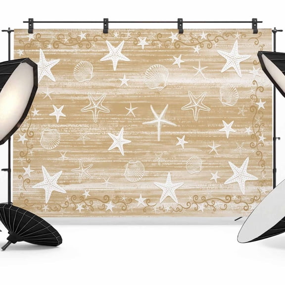 Photo Backdrop 5x7 ft Coastal Starfish Shell Photography Backdrops CurtainsBeige Star Rustic Stripes Grain Photo Booth Drapes for Backdrop Photoshoot Wedding Party Birthday Background Screen