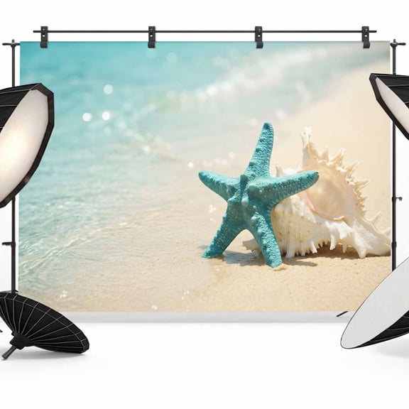 Photo Backdrop 5x7 ft Coastal Starfish Shells Photography Backdrops Curtains Picture Wall Covering Summer Beach Photo Booth Drapes for Backdrop Photoshoot Wedding Party Birthday Background Screen