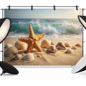 Photo Backdrop 5x7 ft Coastal Starfish Shells Photography Backdrops Curtains Wall Covering Summer Sandy Beach Photo Booth Drapes for Backdrop Photoshoot Wedding Party Birthday Background Screen