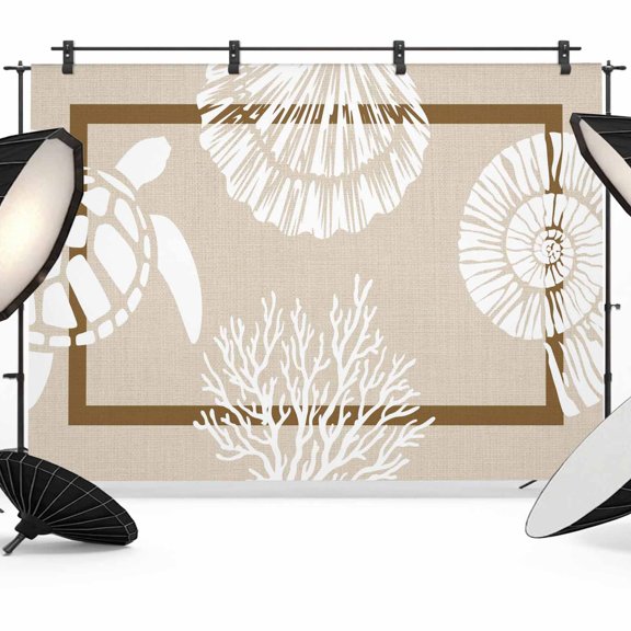 Photo Backdrop 5x7 ft Coastal Turtle Photography Backdrops Curtains Picture Wall Covering Ocean Coral Conch Shell Photo Booth Drapes for Backdrop Photoshoot Wedding Party Birthday Background Screen