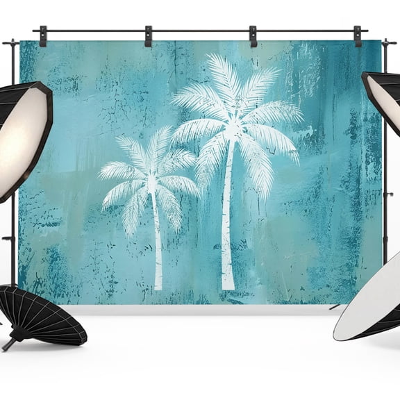 Photo Backdrop 5x7 ft Coconut Palm Tree Photography Backdrops Curtains Wall Covering Teal Tropical Summer Beach Photo Booth Drapes for Backdrop Photoshoot Wedding Party Birthday Background Screen
