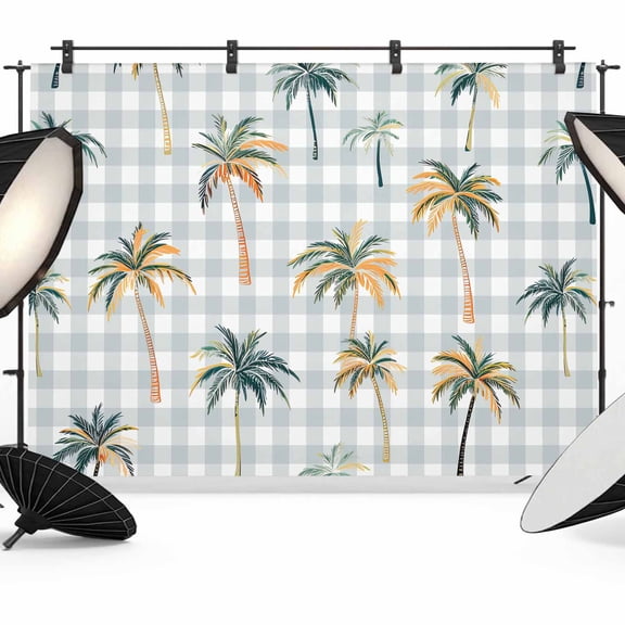Photo Backdrop 5x7 ft Coconut Palm Trees Photography Backdrops Curtains Picture Wall Covering Grey Buffalo Plaid Photo Booth Drapes for Backdrop Photoshoot Wedding Party Birthday Background Screen