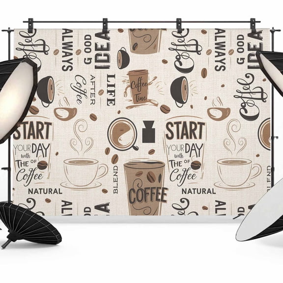 Photo Backdrop 5x7 ft Coffee Cup Photography Backdrops Curtains Picture Wall Covering Coffee Beans Day Photo Booth Drapes for Backdrop Photoshoot Wedding Party Birthday Background Screen