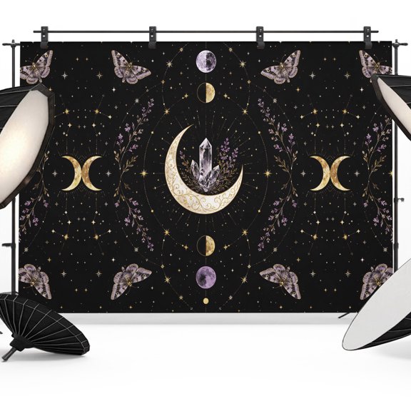 Photo Backdrop 5x7 ft Crystal Star Moon Butterfly Photography Backdrops Boho Mysterious Starry Night Photo Booth Drapes for Backdrop Photoshoot Wedding Party Birthday Background Screen