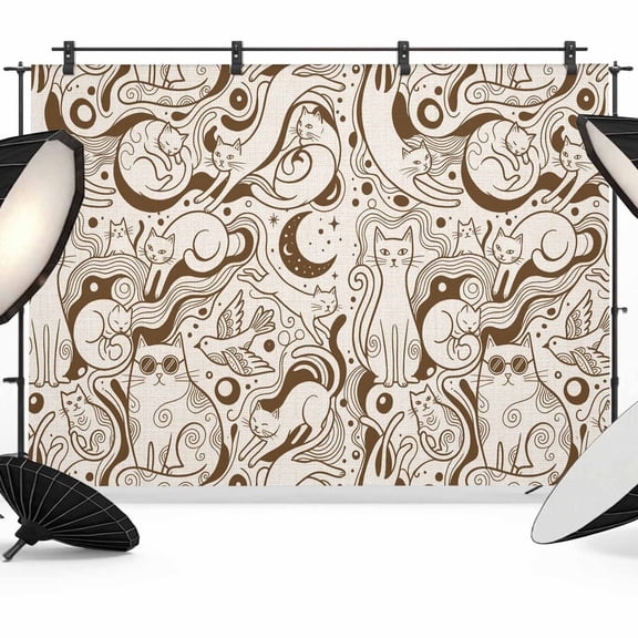 Photo Backdrop 5x7 ft Cute Cat Photography Backdrops Curtains Picture Wall Covering BBeige Cartoon Bird Star Moon Photo Booth Drapes for Backdrop Photoshoot Wedding Party Birthday Background Screen