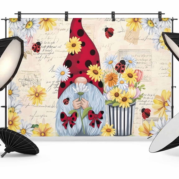 Photo Backdrop 5x7 ft Daisy Gnome Photography Backdrops Curtains Picture Wall Covering Flower Spring Floral Retro Photo Booth Drapes for Backdrop Photoshoot Wedding Party Birthday Background Screen