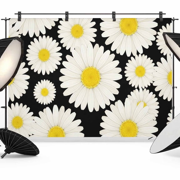 Photo Backdrop 5x7 ft Daisy Photography Backdrops Curtains Picture Wall Covering Black Yellow Bloom Floral Photo Booth Drapes for Backdrop Photoshoot Wedding Party Birthday Background Screen