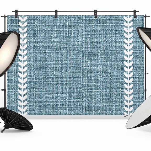 Photo Backdrop 5x7 ft Denim Blue Linen Leaf Vines Photography Backdrops Vertical Border Lines Photo Booth Drapes for Backdrop Photoshoot Wedding Party Birthday Background Screen