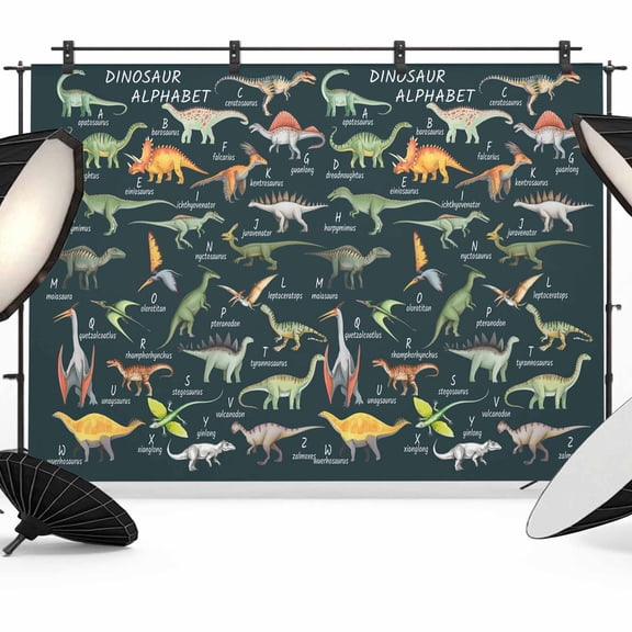 Photo Backdrop 5x7 ft Dinosaur Family Photography Backdrops CurtainsLearning Alphabet A to Z Name Green Photo Booth Drapes for Backdrop Photoshoot Wedding Party Birthday Background Screen