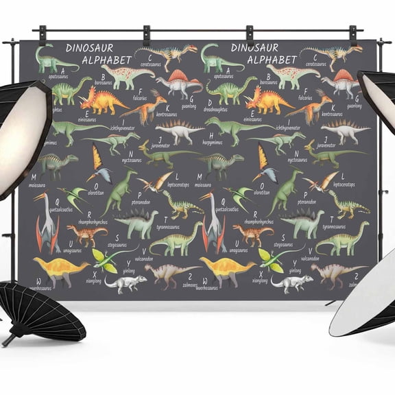 Photo Backdrop 5x7 ft Dinosaur Family Photography Backdrops CurtainsLearning Alphabet A to Z Name Grey Photo Booth Drapes for Backdrop Photoshoot Wedding Party Birthday Background Screen