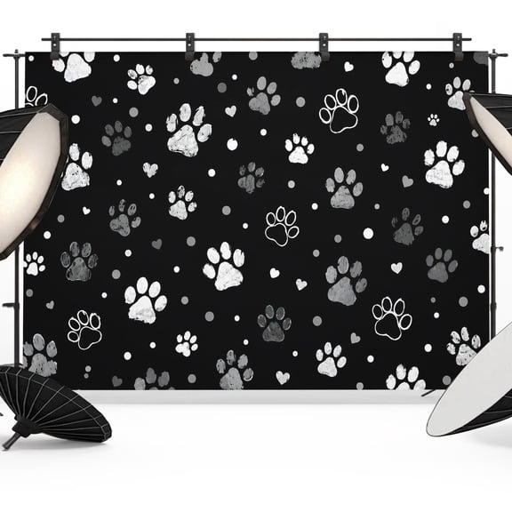 Photo Backdrop 5x7 ft Dog Paw Print Photography Backdrops Curtains Picture Wall Covering Black Cute Animal Tracks Photo Booth Drapes for Backdrop Photoshoot Wedding Party Birthday Background Screen