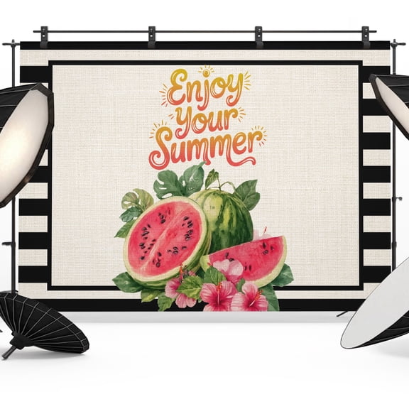 Photo Backdrop 5x7 ft Enjoy Summer Watermelon Photography Backdrops CurtainsFloral Black Stripes Linen Photo Booth Drapes for Backdrop Photoshoot Wedding Party Birthday Background Screen